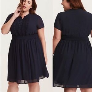 Navy blue smocked skater dress